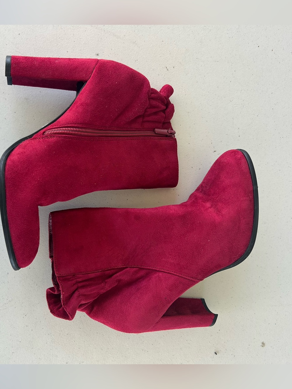 IMPO Women’s Red Burgundy Faux Suede Ankle Boots Zip Block Heel Pointed Size 9